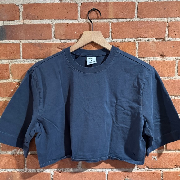 Gymshark Cotton Boxy Crop Top Evening Blue Workout Athleisure Gym Fitness - Picture 6 of 11